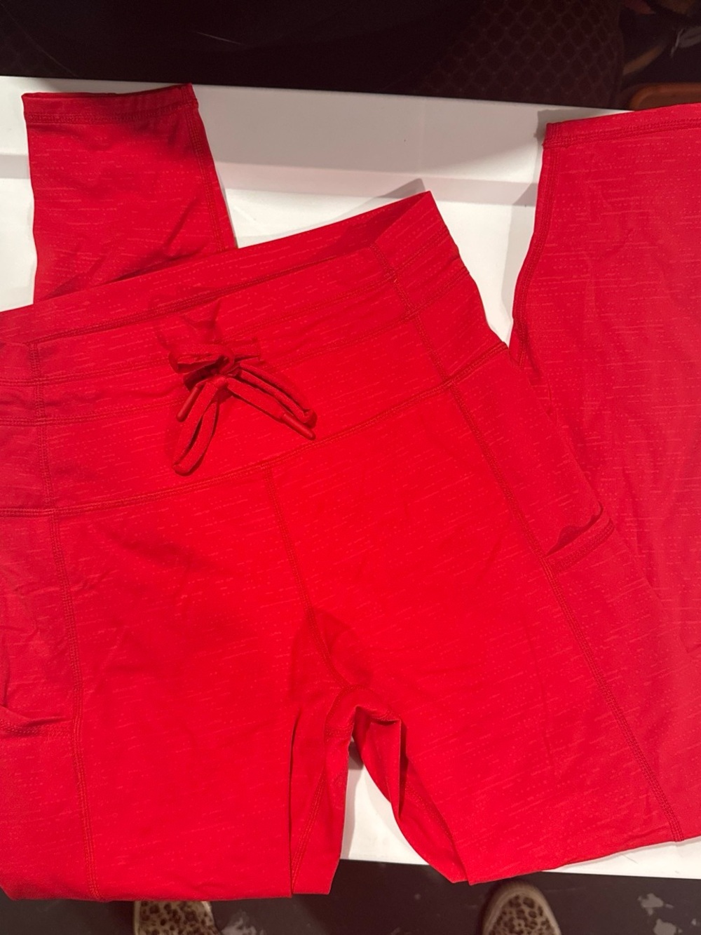 Bright Red Drawstring Active Leggings